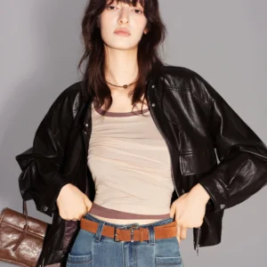Women's Faux Leather Jacket - Textured Short Fall Coat