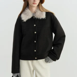 Petite Faux Deerhide Down Coat with Fox Fur Collar - Winter 2025