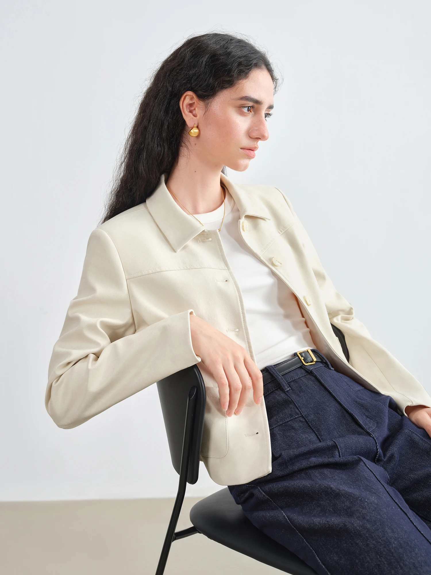 Women's Petite Faux Suede Jacket - Vintage Short Lapel Autumn Coat - Image 4