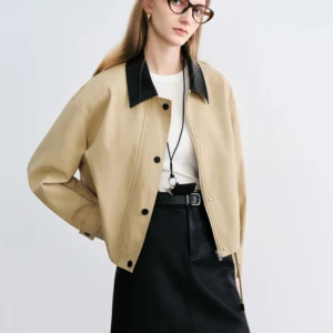 Women's Vintage Farm Style Cropped Jacket - Textured Collar Autumn Top