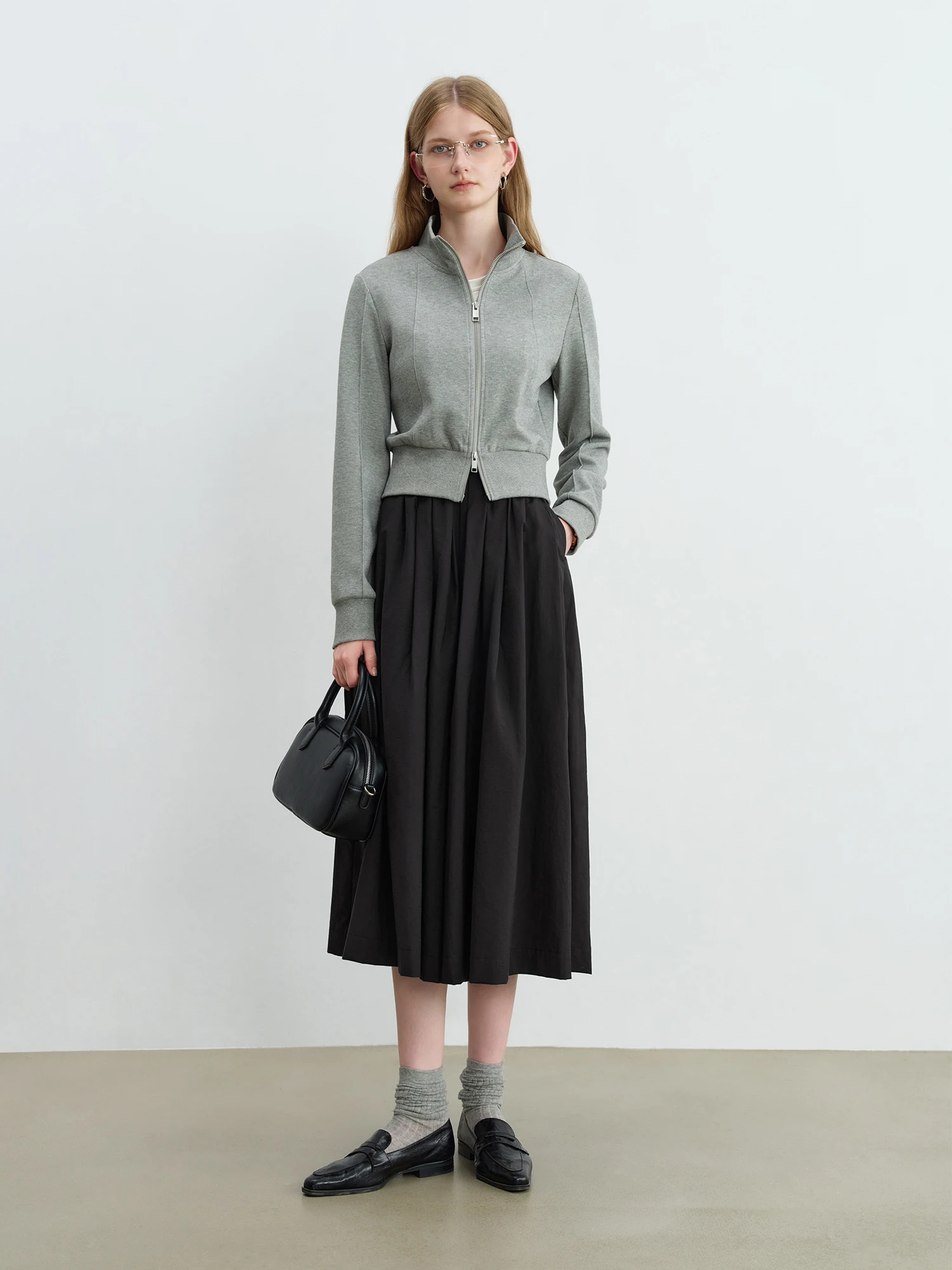 Petite Stand-Up Collar Hoodie Jacket - Slimming Autumn Top - Image 4