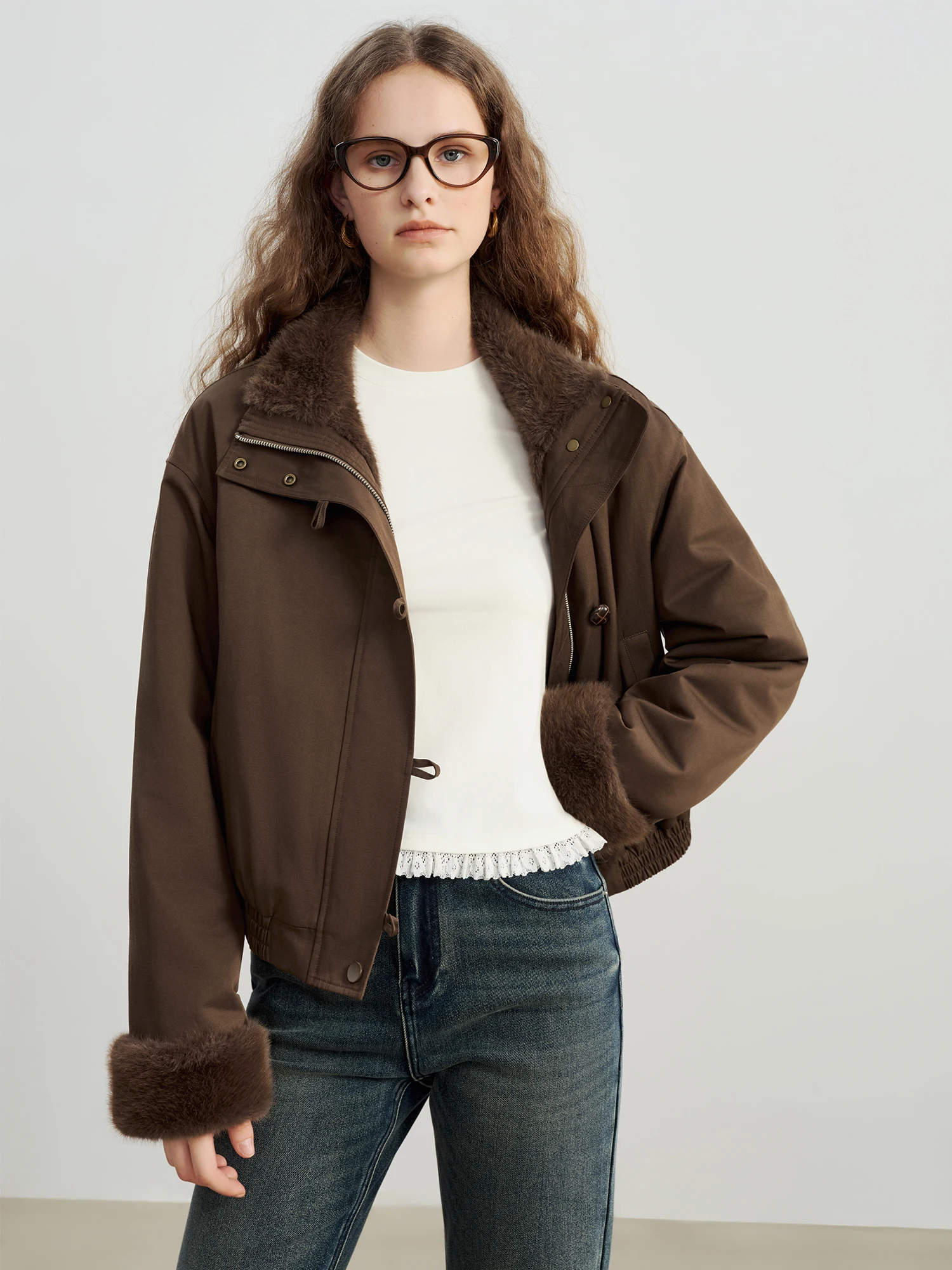 Vintage Faux Mink Stand Collar Jacket | Petite Winter Short Coat - Image 2