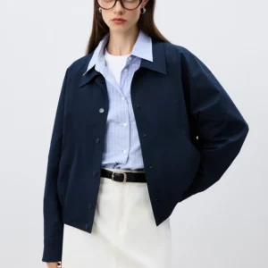 Women's Petite Short Jacket - Casual Spring Navy Blue Top