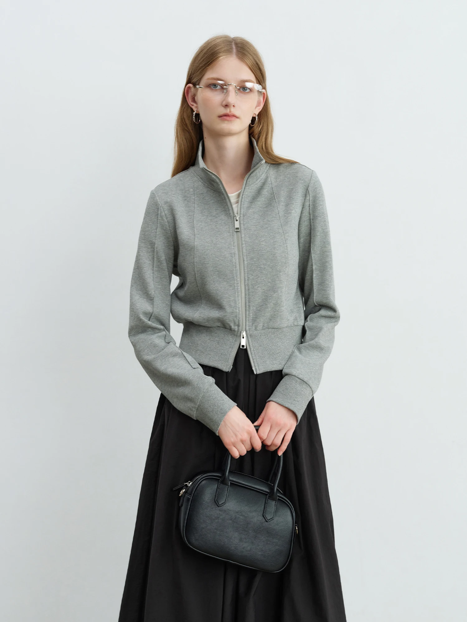 Petite Stand-Up Collar Hoodie Jacket - Slimming Autumn Top - Image 5