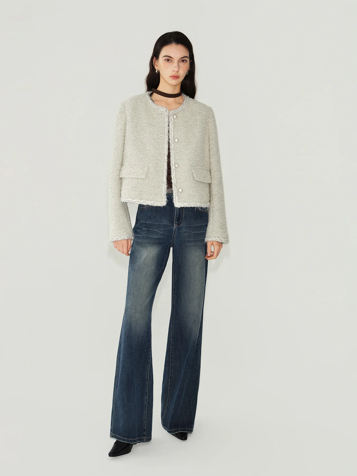 French Style Cotton Wool Short Coat - Elegant Silver Winter Jacket - Image 3