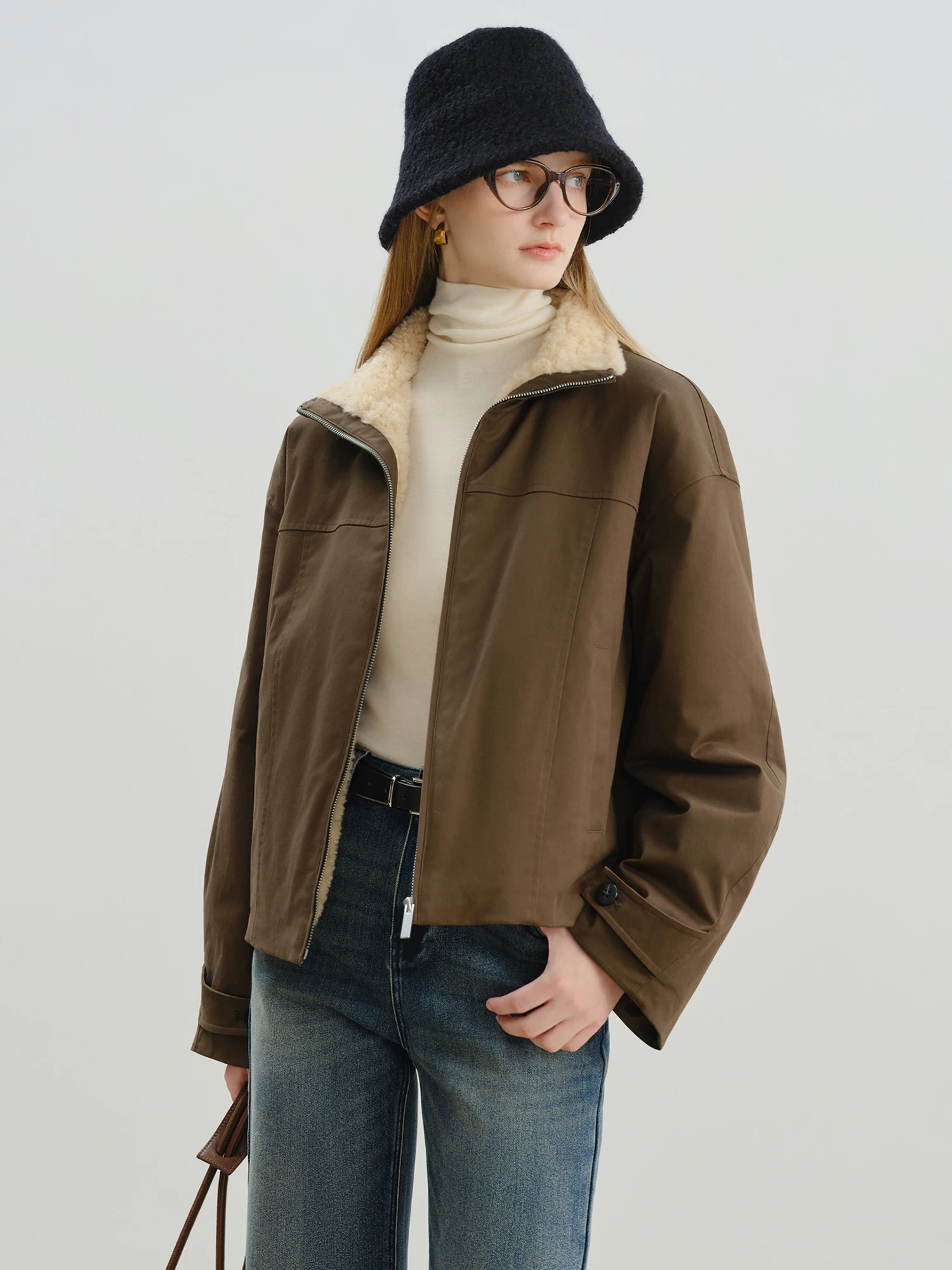 Petite Retro Barn-Style Winter Coat | Thick Fluffy Stand-Up Collar - Image 5