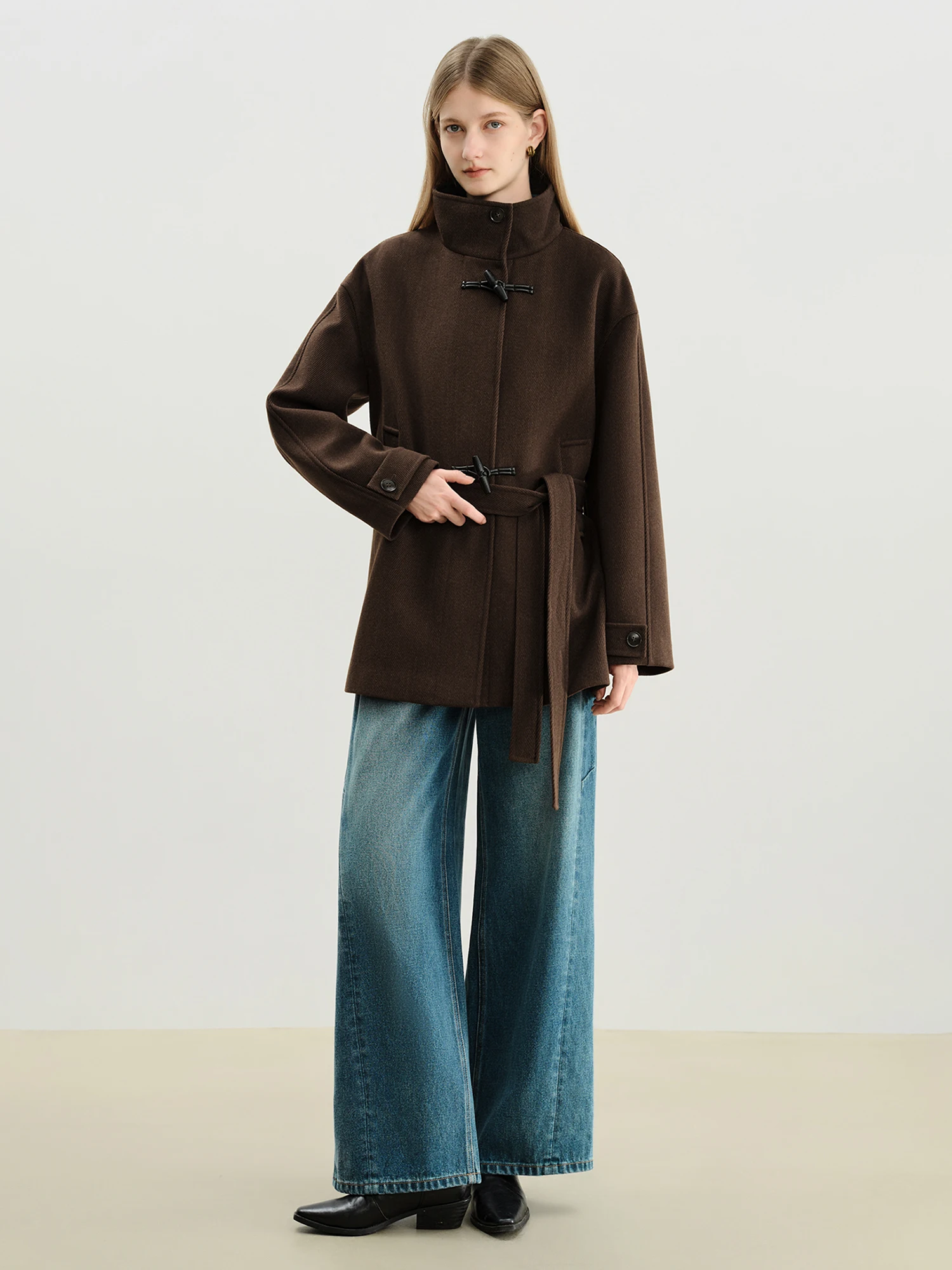 ZIQIAO Women's Retro Cropped Horn Button Coat - Korean Winter Jacket - Image 3