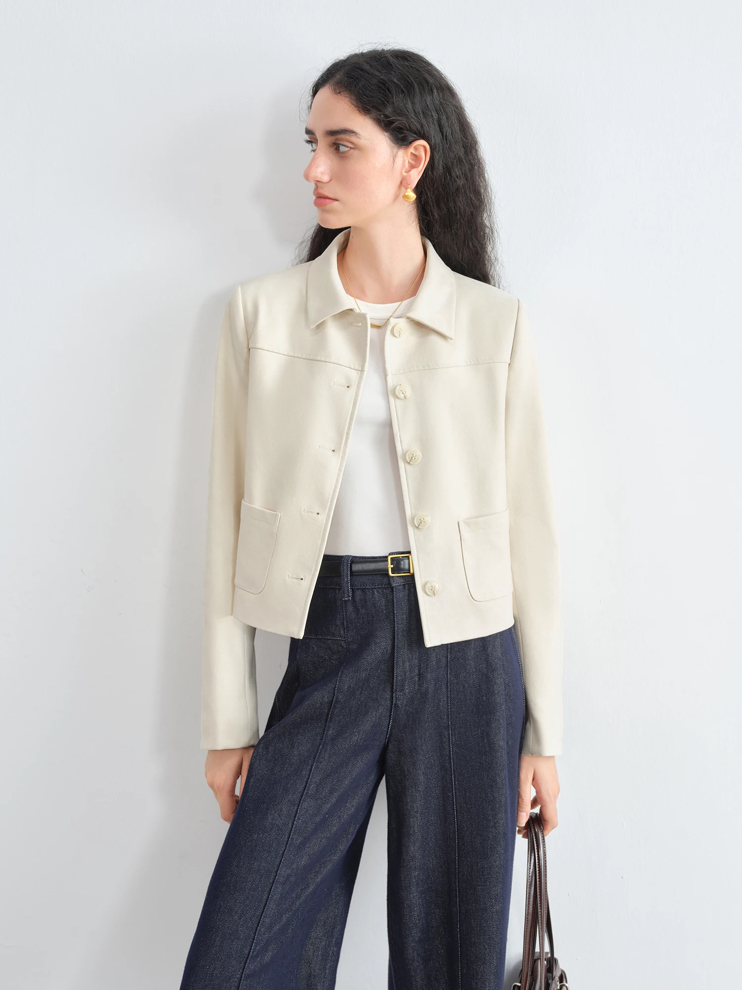 Women's Petite Faux Suede Jacket - Vintage Short Lapel Autumn Coat - Image 5