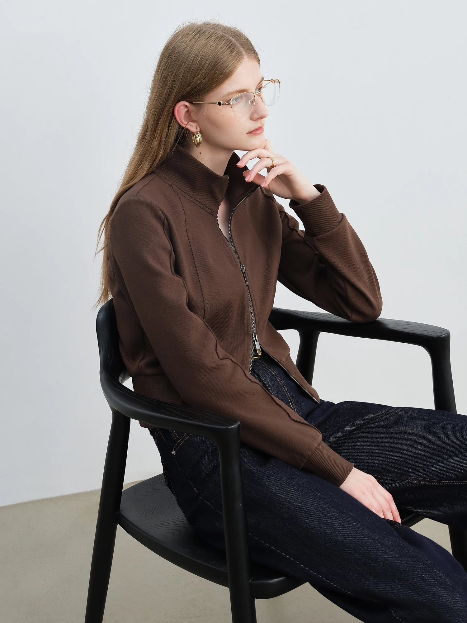 Petite Stand-Up Collar Hoodie Jacket - Slimming Autumn Top - Image 2