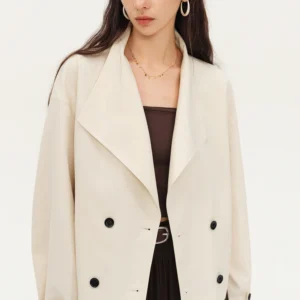 Women's Cropped Double-Breasted Trench Coat - Vintage Short Jacket