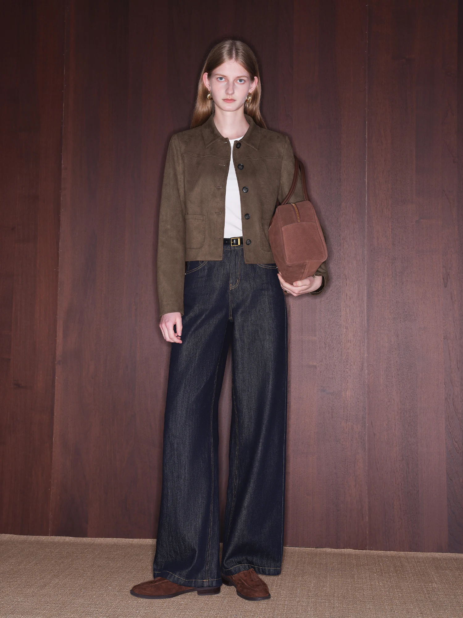Women's Petite Faux Suede Jacket - Vintage Short Lapel Autumn Coat - Image 2
