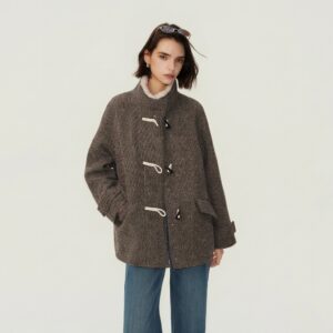 Women's Wool Coat Preppy Faux Fur Collar Toggle Mid-Length Outerwear